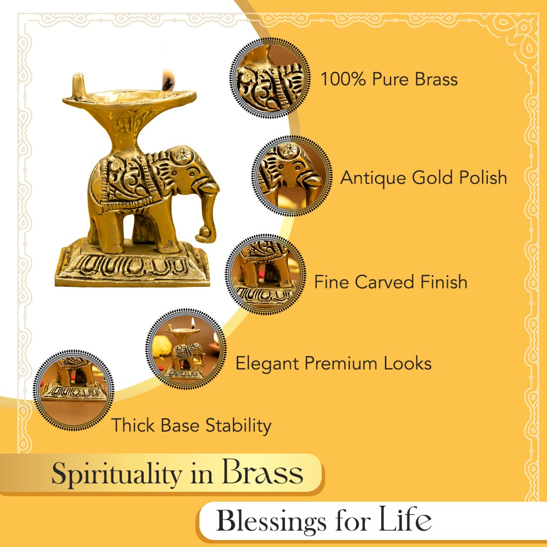 Ekhasa 100% Pure Brass Elephant Diya for Puja | Diyas for Home Decoration | Pital Deepam for Pooja | Brass Oil Lamps for Pooja | Agal Vilakku for Pooja | Puja Diya for Home Mandir | Deepak Kundulu