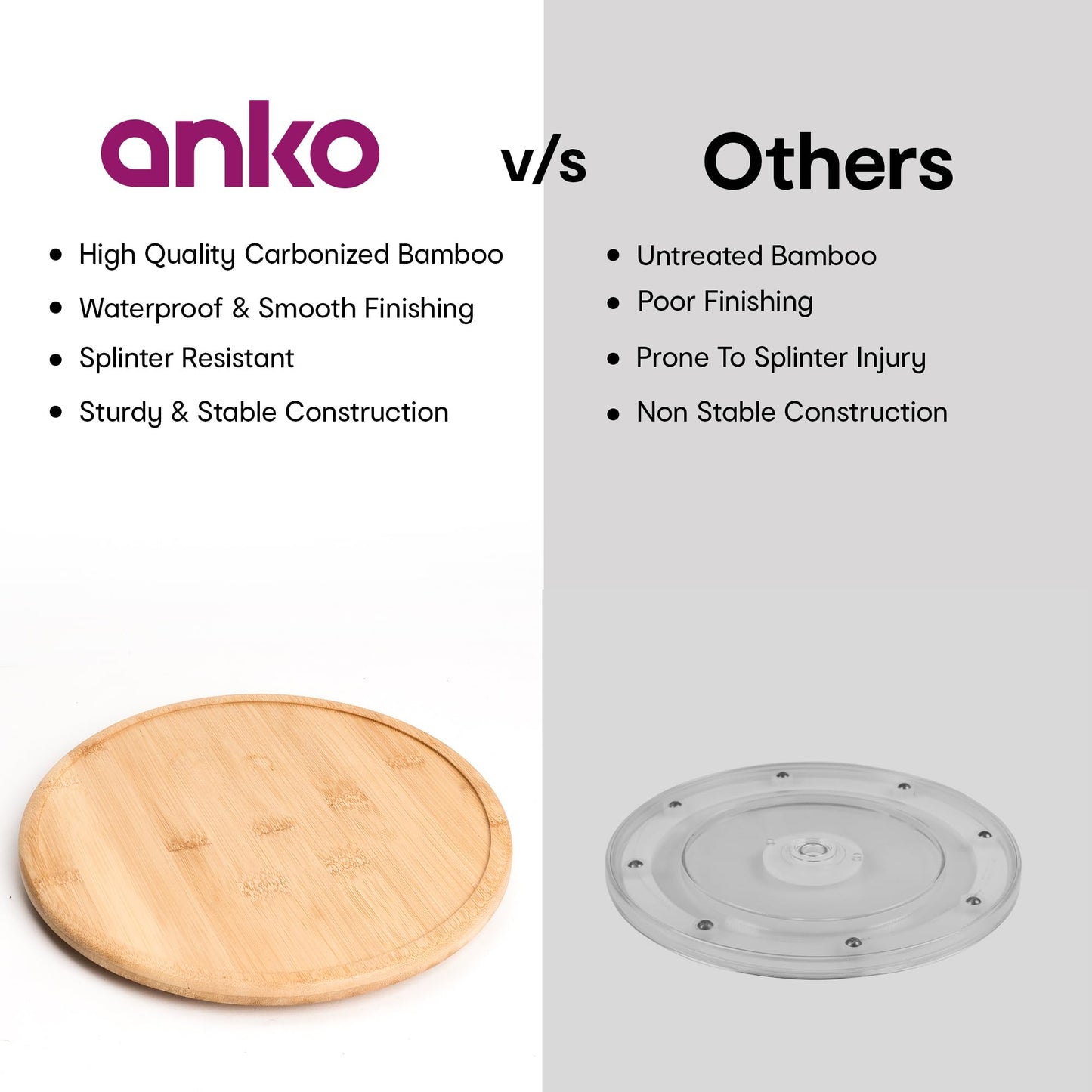 Anko Bamboo Turntable | Organizer Tray for Pantry, Countertop, Shelf, Table, Vanity, Bathroom | Rotating Organiser for Kitchen Cabinet, Pantry, Fridge, Cupboards | 25.5cm Diameter