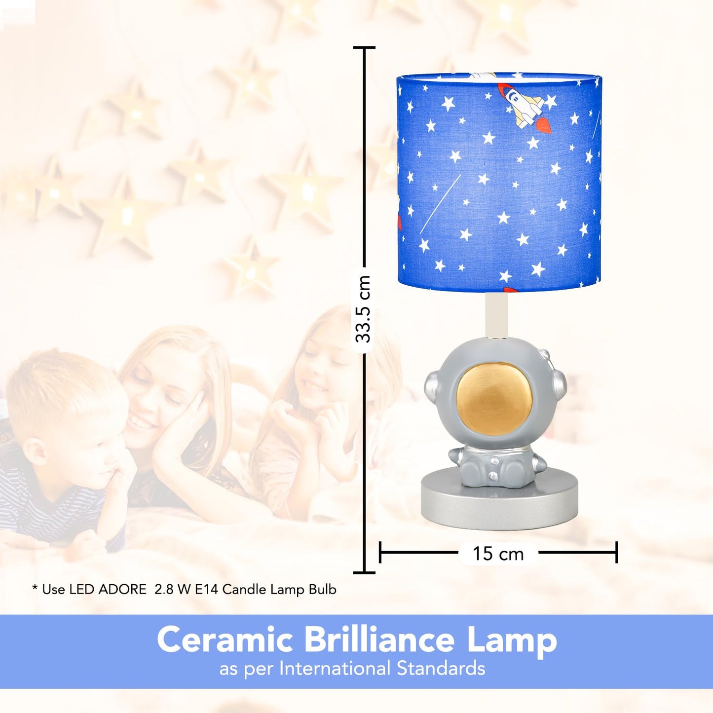 Ekhasa Ceramic Side Table Lamp for Kids Bedroom | Bedside Night Lamps for Children | Aesthetic Table Lamp for Girls & Boys Study Table & Kids Room | Cute Small Beautiful Bed Side Reading Light Lamp