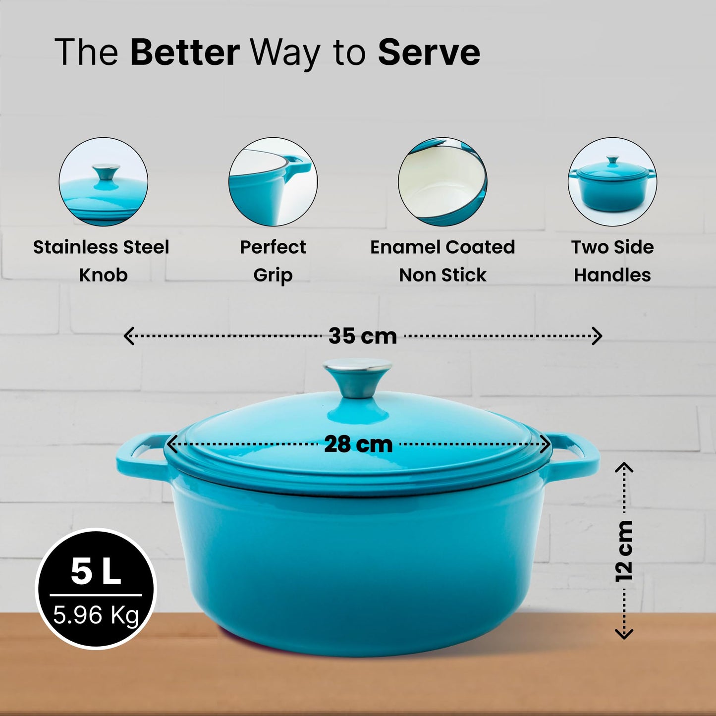 UMAI Enameled Cast Iron Cookware (5L) | Cast Iron Dutch Oven With Silicon Sleeve Handles | Biryani Handi Heavy Bottom | Gas & Induction| Non Stick Biryani Pot | Cast Iron Casserole | Rust Proof (Blue)