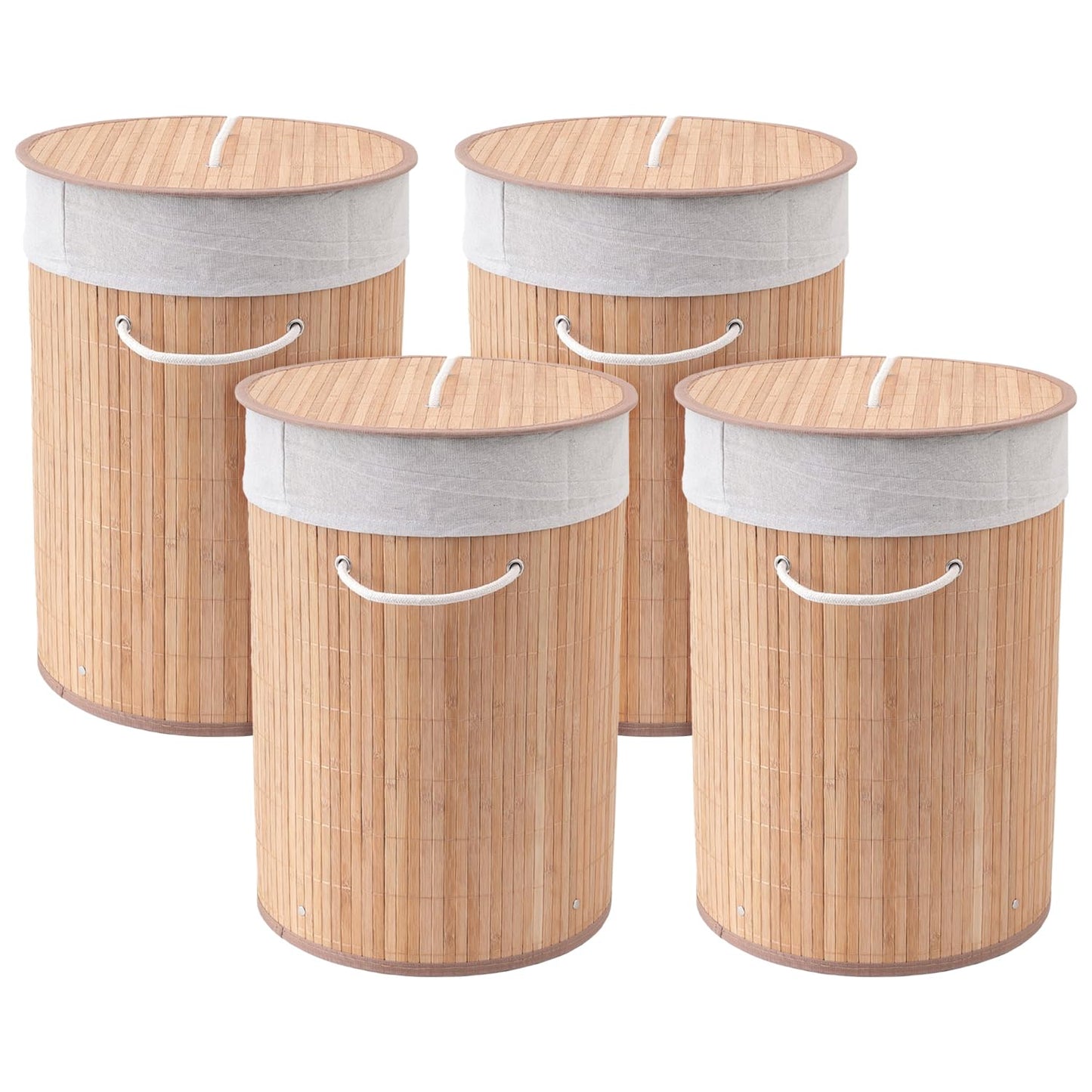 Pack of 4: Bamboo Laundry Basket with Lid - Eco-Friendly & Versatile | Includes Cloth Hamper | Natural Color