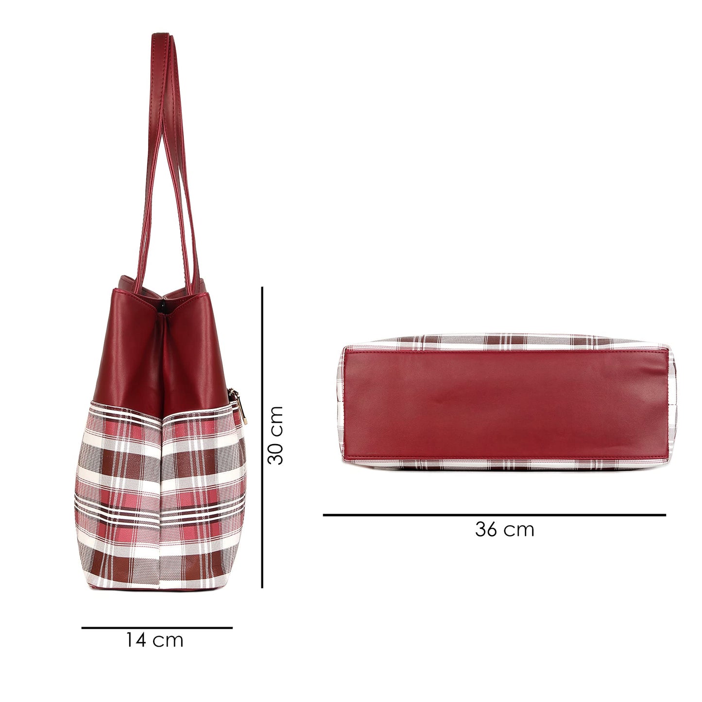 Gloria Handbag - Lightweight, Checkered Design | 3 Pockets | Fall Season | Maroon