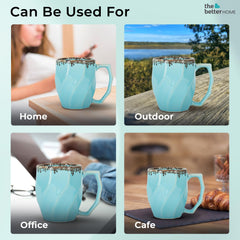 The Better Home Terra Series Ceramic Tea Coffee Cup with Handles | Microwave Safe | Scratch Resistant | Stain Proof | Glossy Finish | Gifting Set | (Pack of 2- Sky Blue)