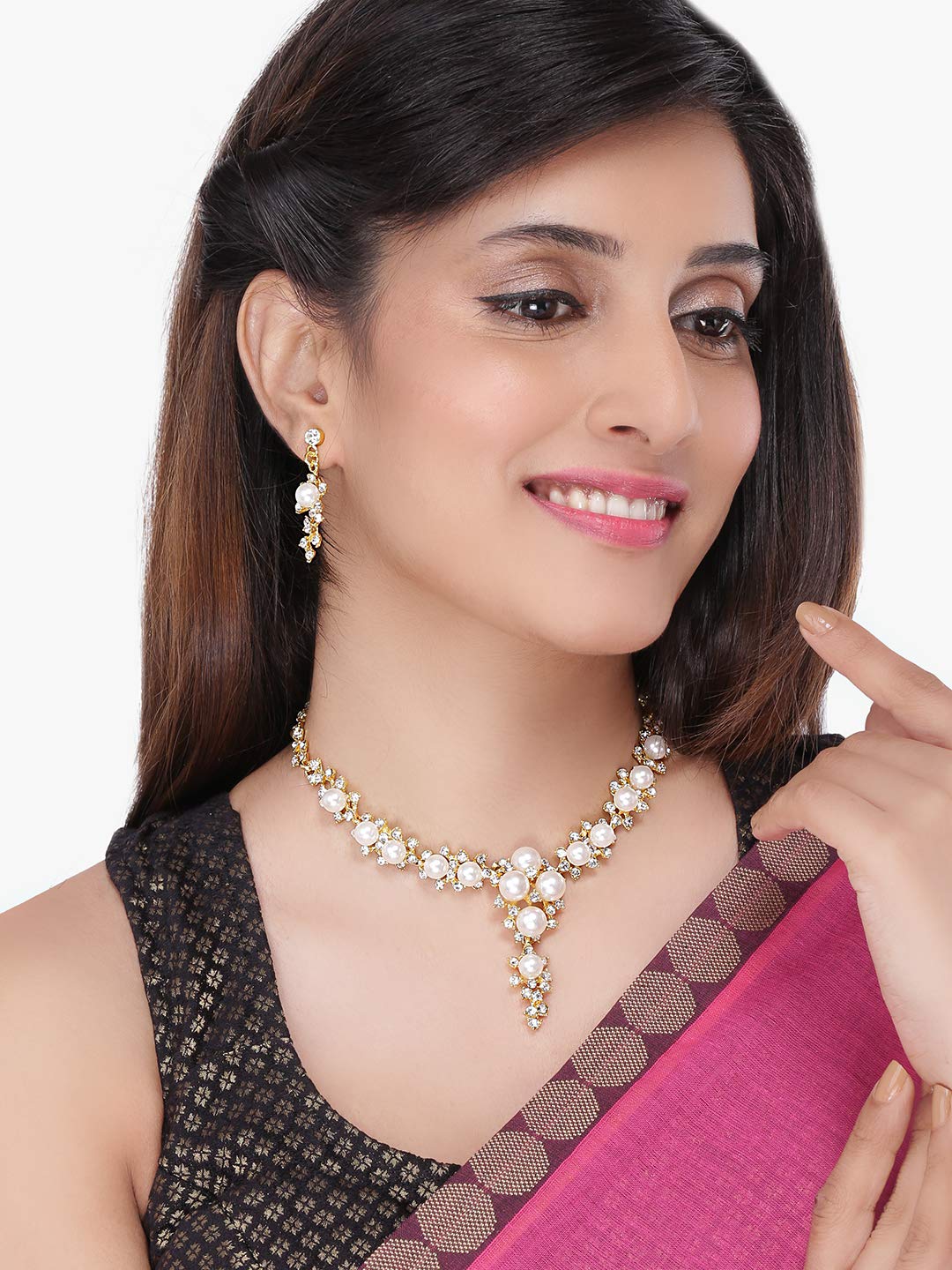 Yellow Chimes Crystal Pearl Jewelry - Party Wear