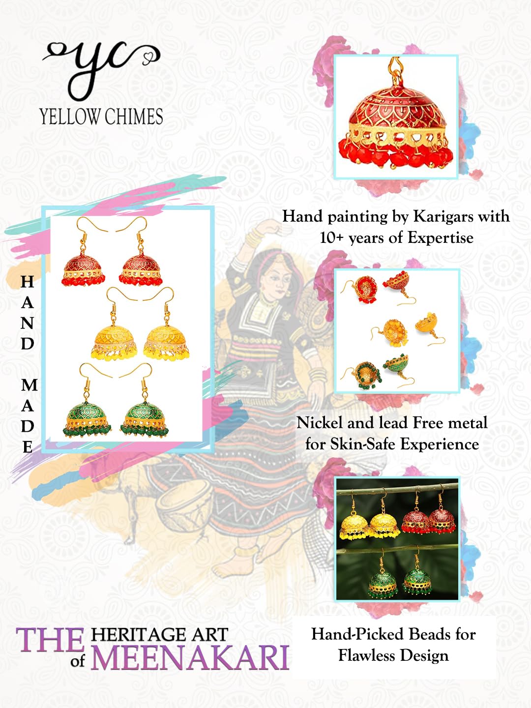 Yellow Chimes Jhumka Earrings - Traditional Festive Accessory