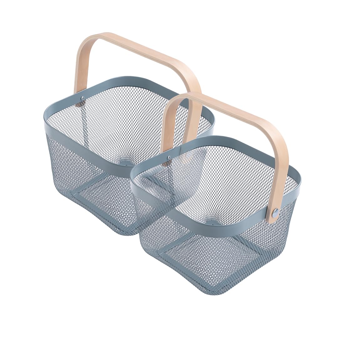 UMAI Metal Mesh Basket - Multipurpose Storage Organizer, Fruit Basket, and Picnic Basket for Kitchen and Home - Ideal Basket for Storage and Organization (Pack of 2, Blue)