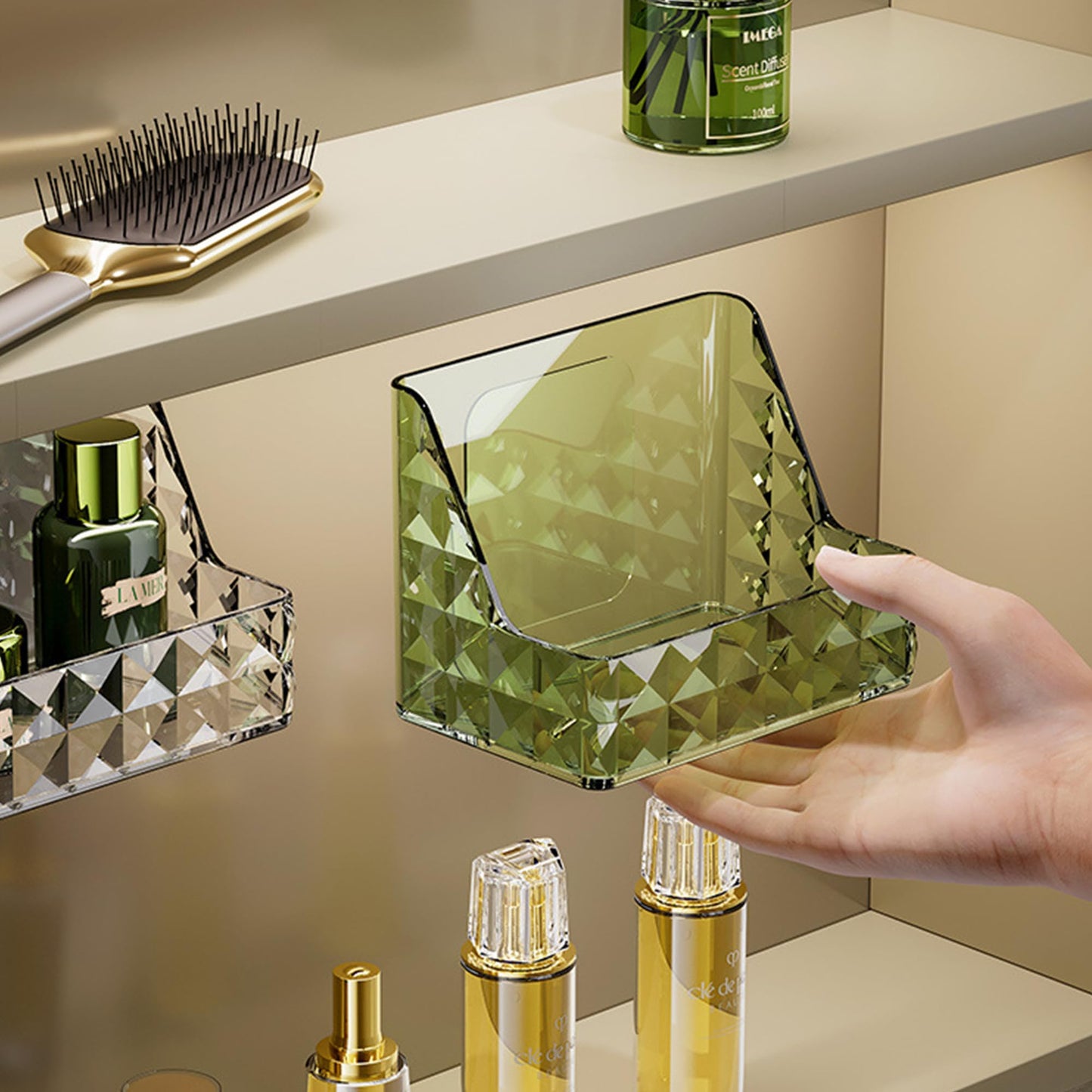 Crystal Finish Wall Hanging Jewellery Box - Multipurpose Storage Solution | Ideal for Makeup & Skincare | Dark Green