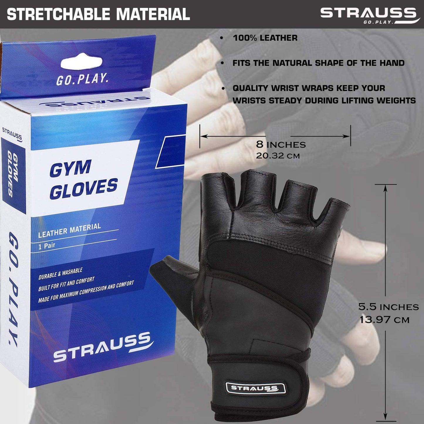 Strauss Leather Gym Gloves - Comfort grip for training