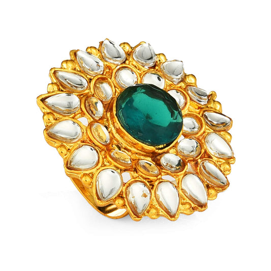 Yellow Chimes Women's Kundan Cocktail Ring - Unique Jewelry Piece