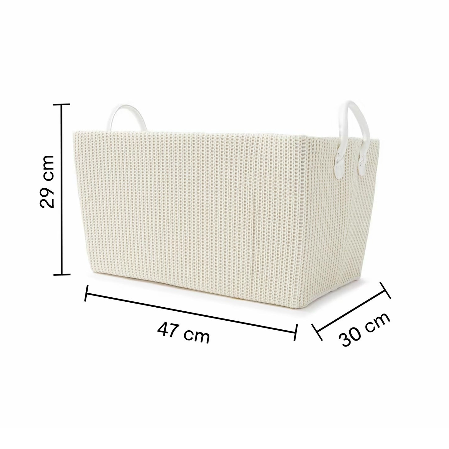 Tapered Rectangle Knitted Storage Basket with Handles | Multi-Purpose | Decorative for Living Room & Bathroom | Gray