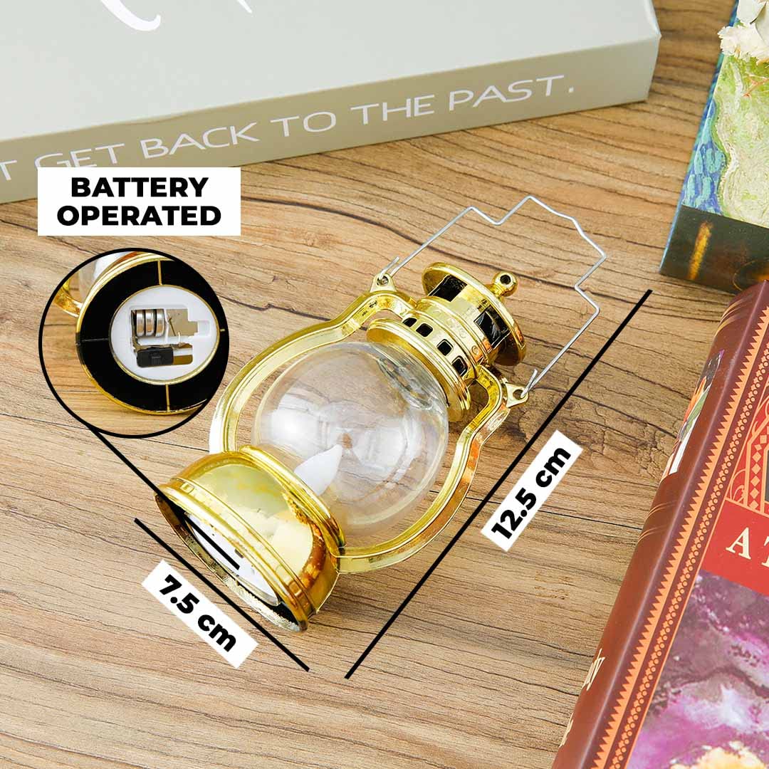 Kuber LED Lantern Lamp|Battey Operated|Flameless Yellow Light| Diwali Lights for Home Decoration,Along with Other Festivities & Parties|Black Hanging Lantern| Gold