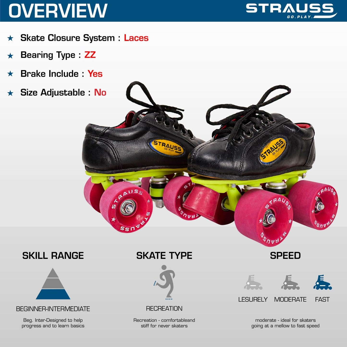Strauss Sports Kids Roller Skates - Ideal for Skating Parties
