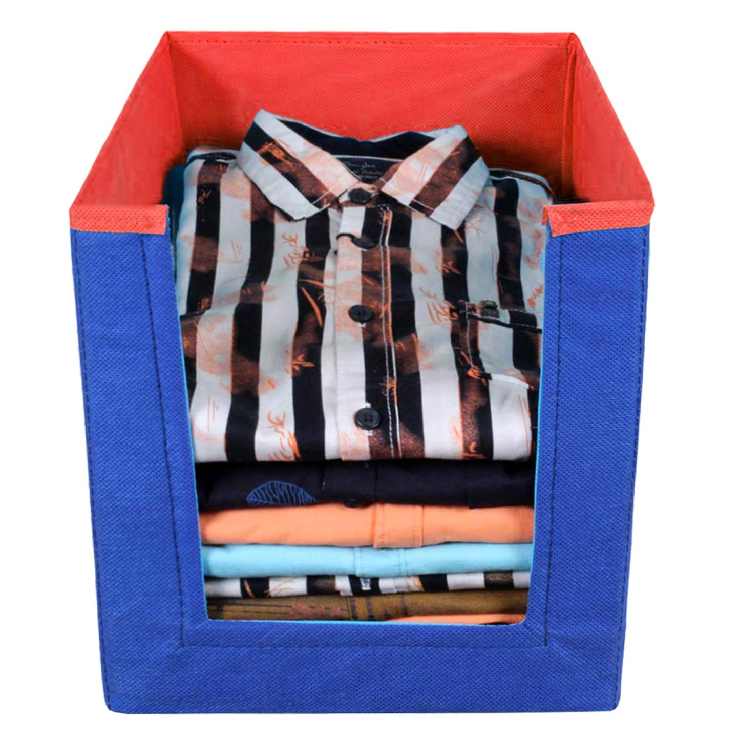 Pack of 2: Non Woven Shirt Stacker Organizers | Contemporary Design | Rectangular | Blue & Red