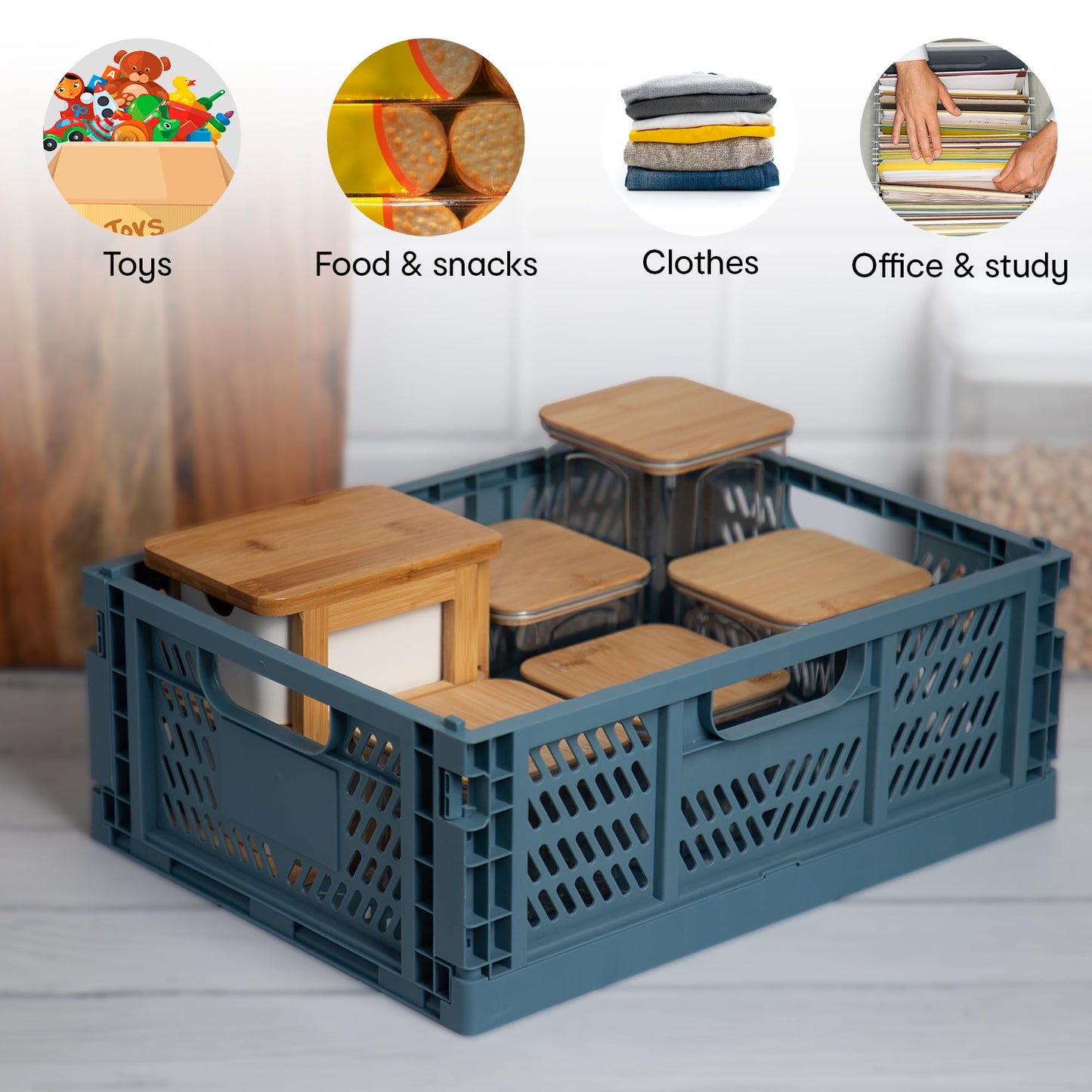 Collapsible Plastic Storage Crate | Foldable, Stackable | 3kg Capacity | 40x30x15cm | Blue