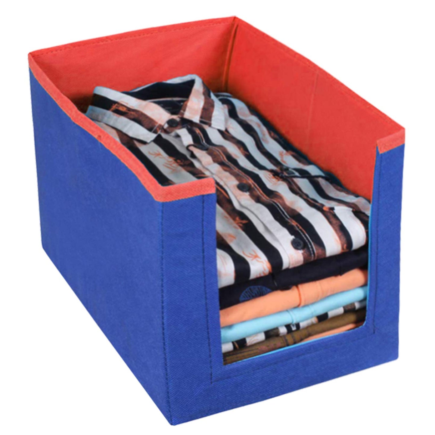 Pack of 2: Non Woven Shirt Stacker Organizers | Contemporary Design | Rectangular | Blue & Red