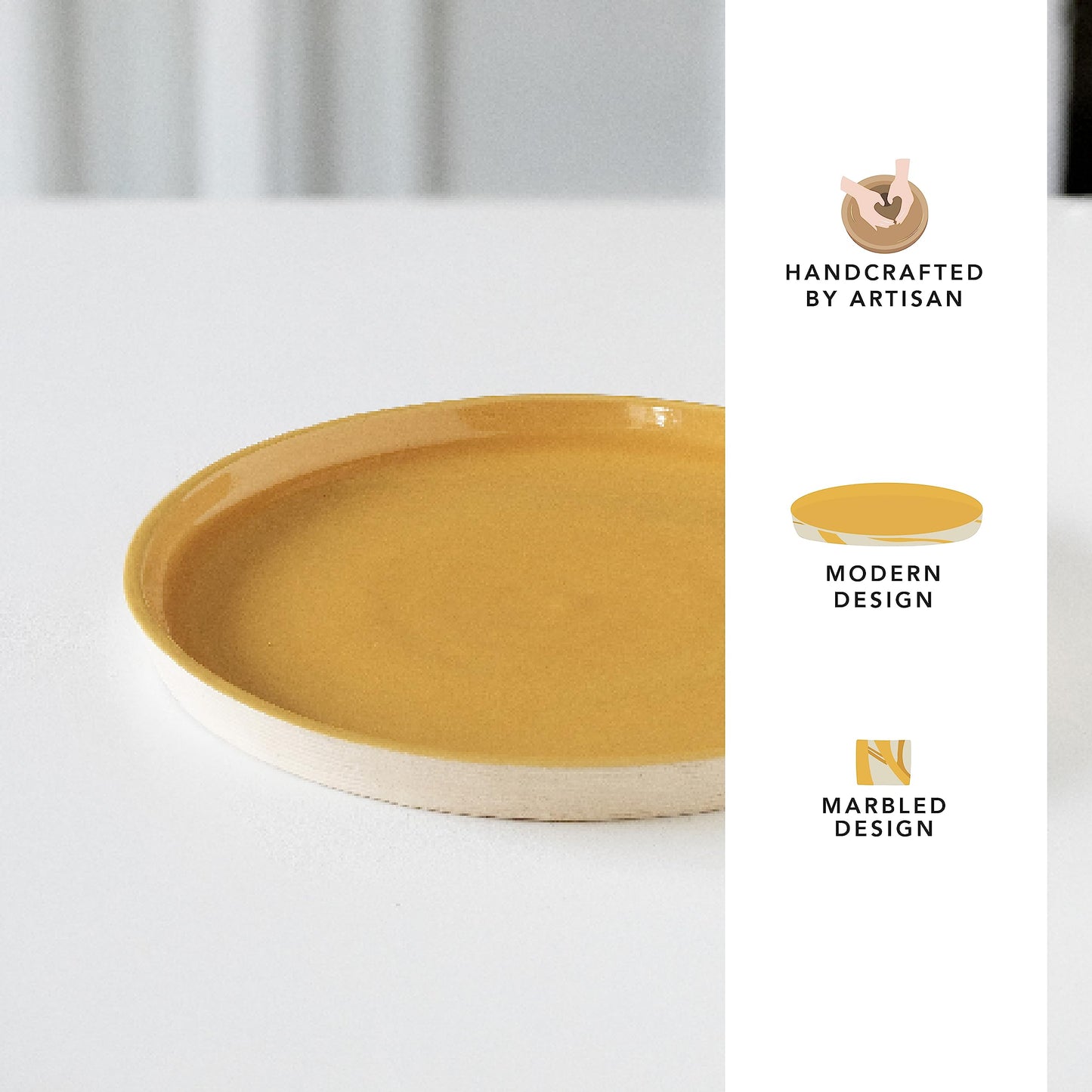 Ellementry Amber Love Ceramic Side Plate| Dishwasher & Microwave Safe | Food Grade | Dinnerware | Bone-Ash Free | Crockery for Dining & Gifting | Kitchen Accessories Items