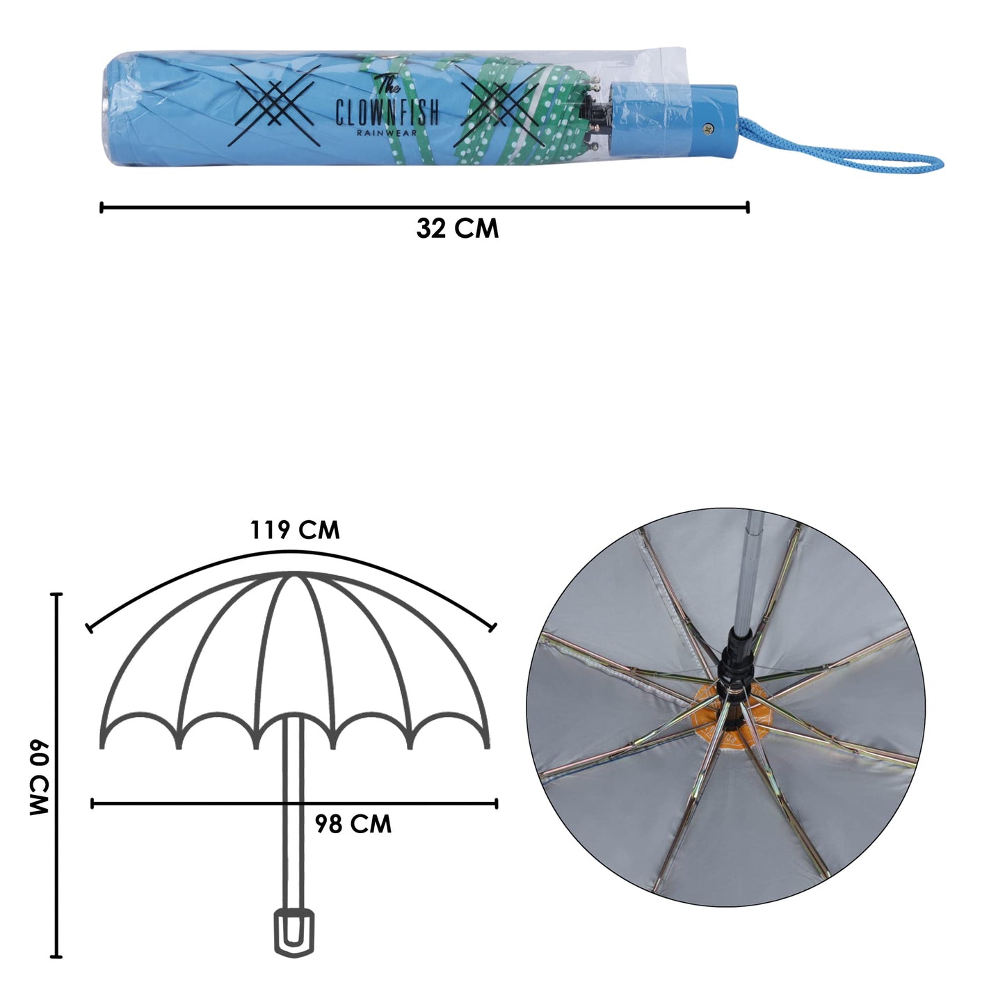 Single: Monochrome 3-Fold Umbrella - Waterproof, Auto Open, Double Coated | Skyblue | For Men & Women