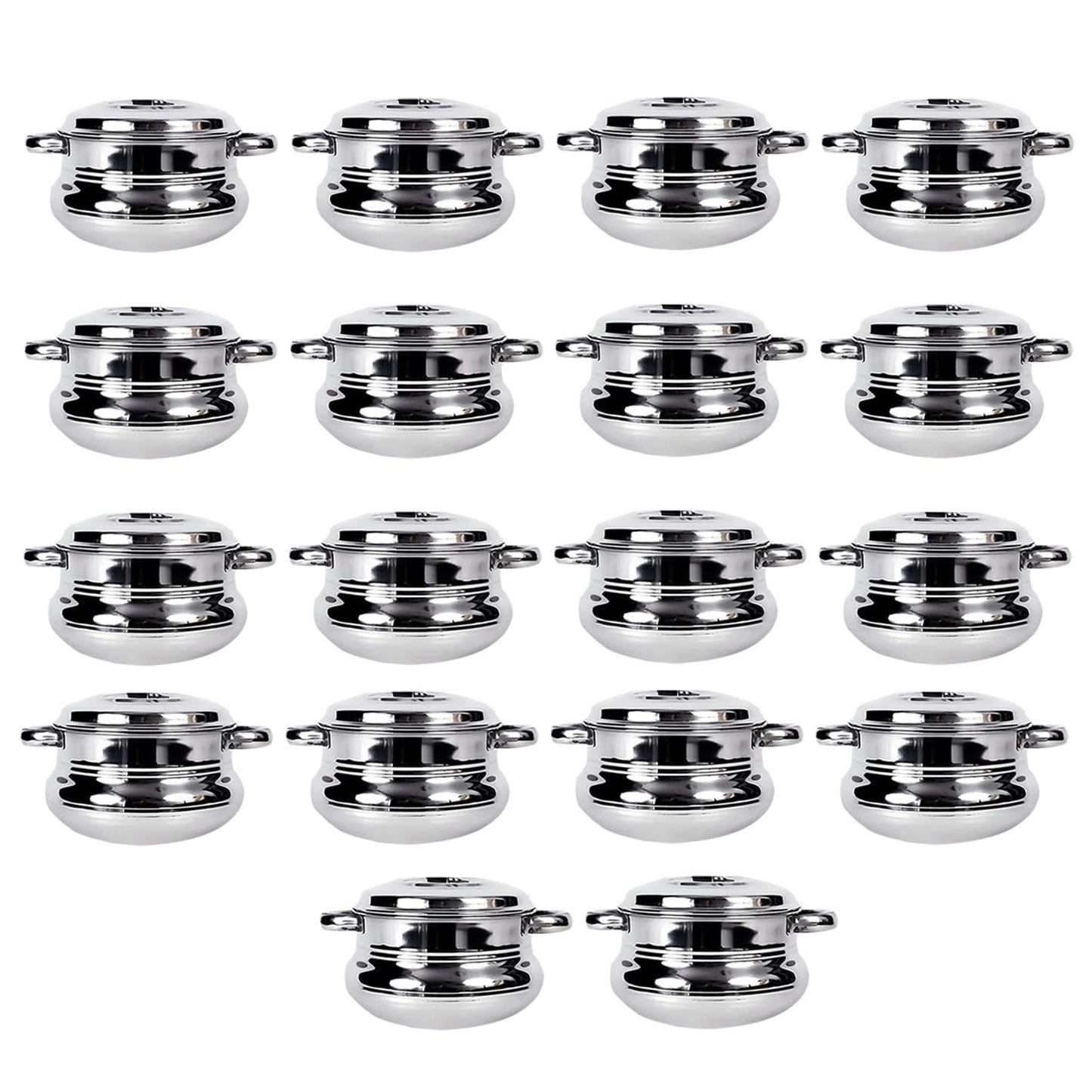 Kuber Industries Stainless Steel Handi Casserole Set of 3 with Lid|Cook and Serve|600 ml, 1 Litre, 1.6 Litre Capacity|Biryani Handi, Saucepan, Silver|Patila/Tope for Kitchen Combo of 3 (Pack Of 6)