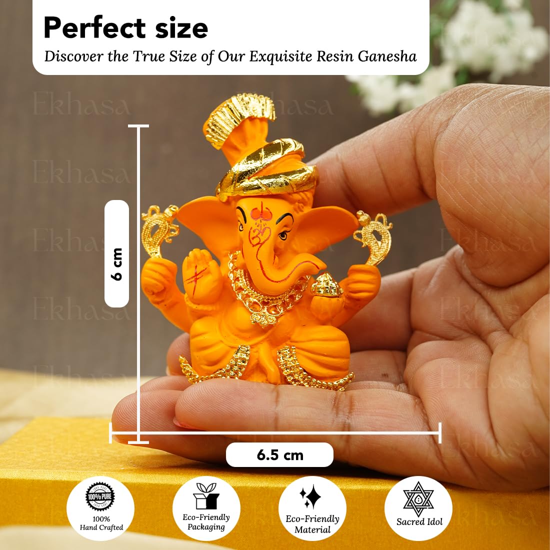 Ganesh Idol for Car Dashboard - Traditional Resin Statue | Perfect for Home Decor | Mango Color