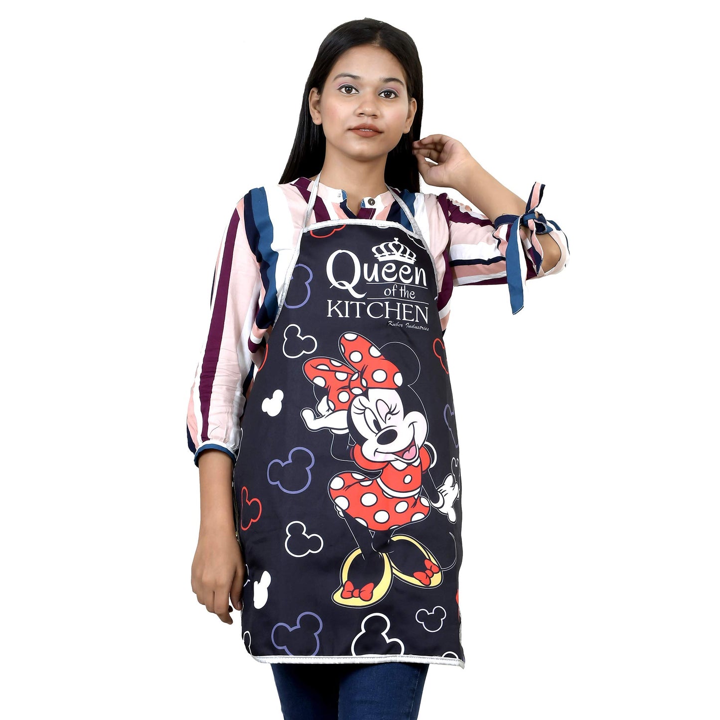 Disney Minnie Print Silk Kitchen Apron - Stylish Bib Design | Adult Size | Hand Wash | Black