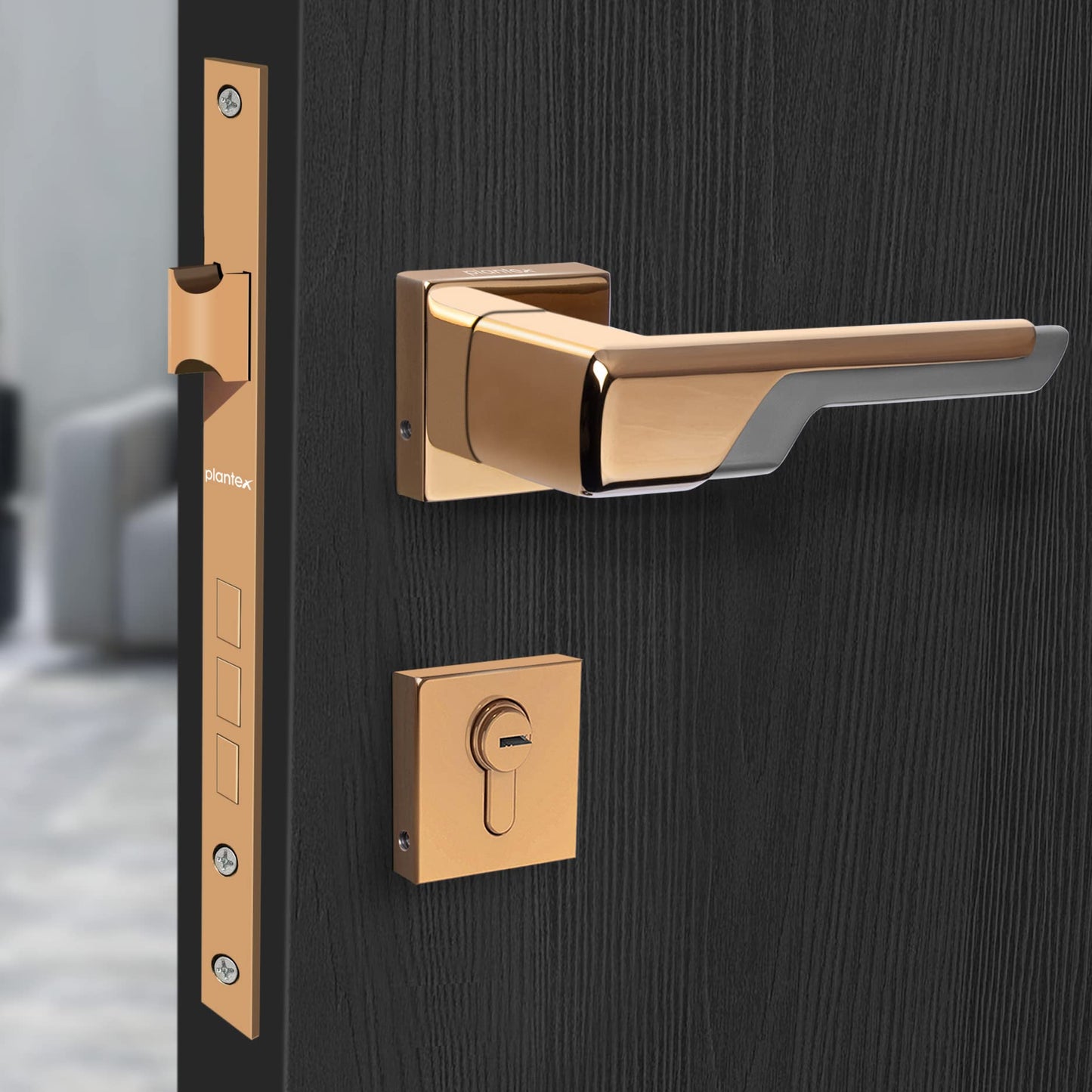 Heavy Duty Mortise Door Lock - Key Unlock, 3 Brass Keys Included | Standard Size | PVD Choco & Satin Black