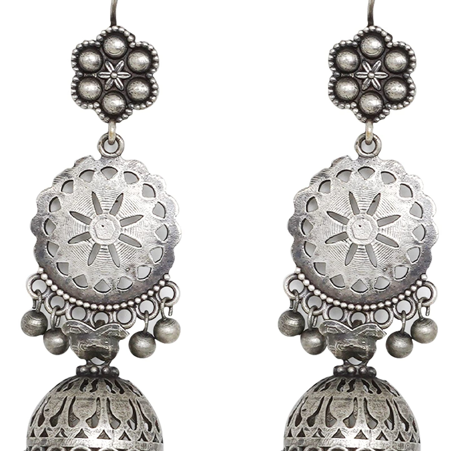 Teejh Anushreya Floral Silver Oxidised Jhumki - Lightweight drop earrings