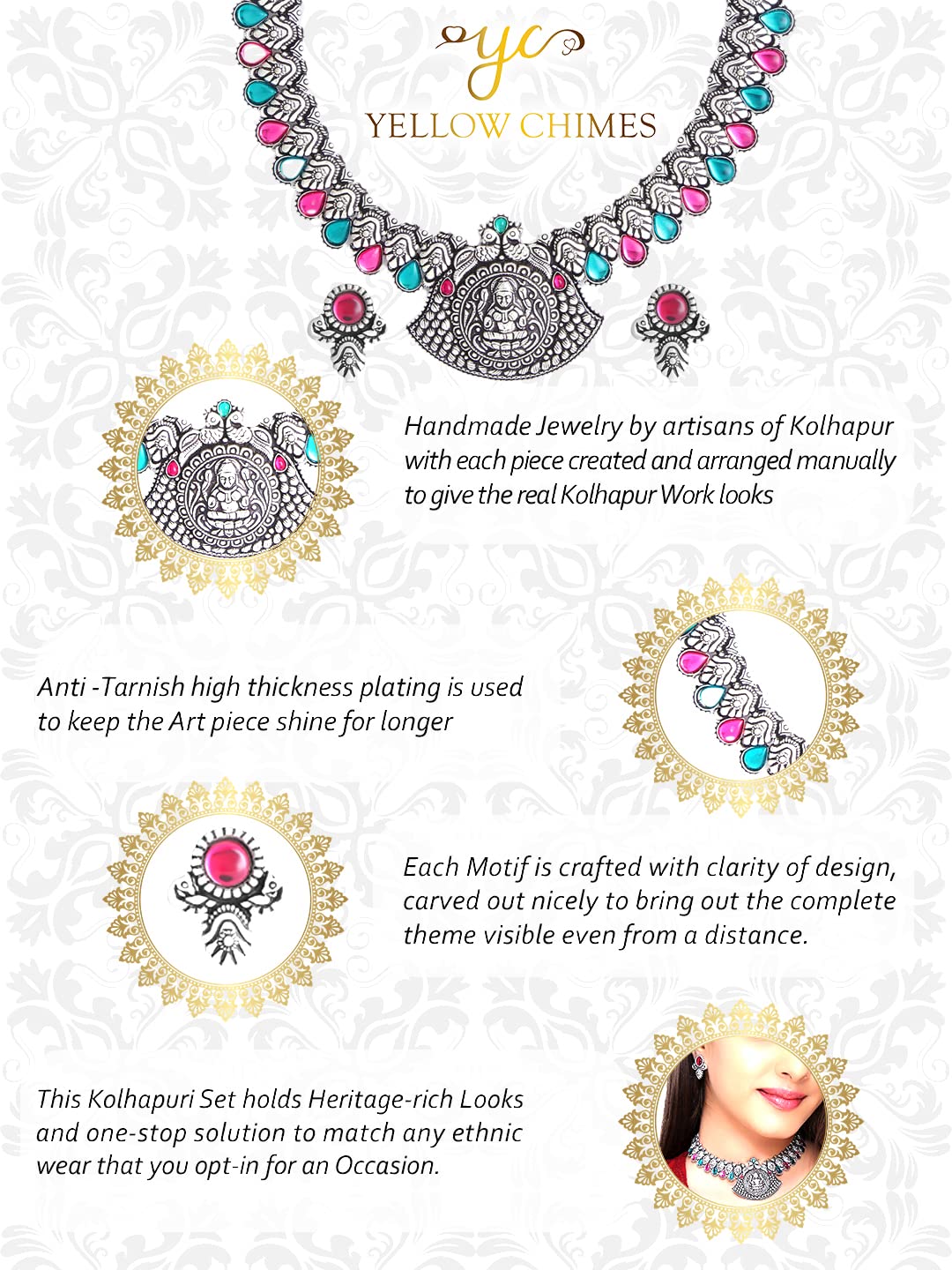 Yellow Chimes Silver Necklace Set - Gift for Women