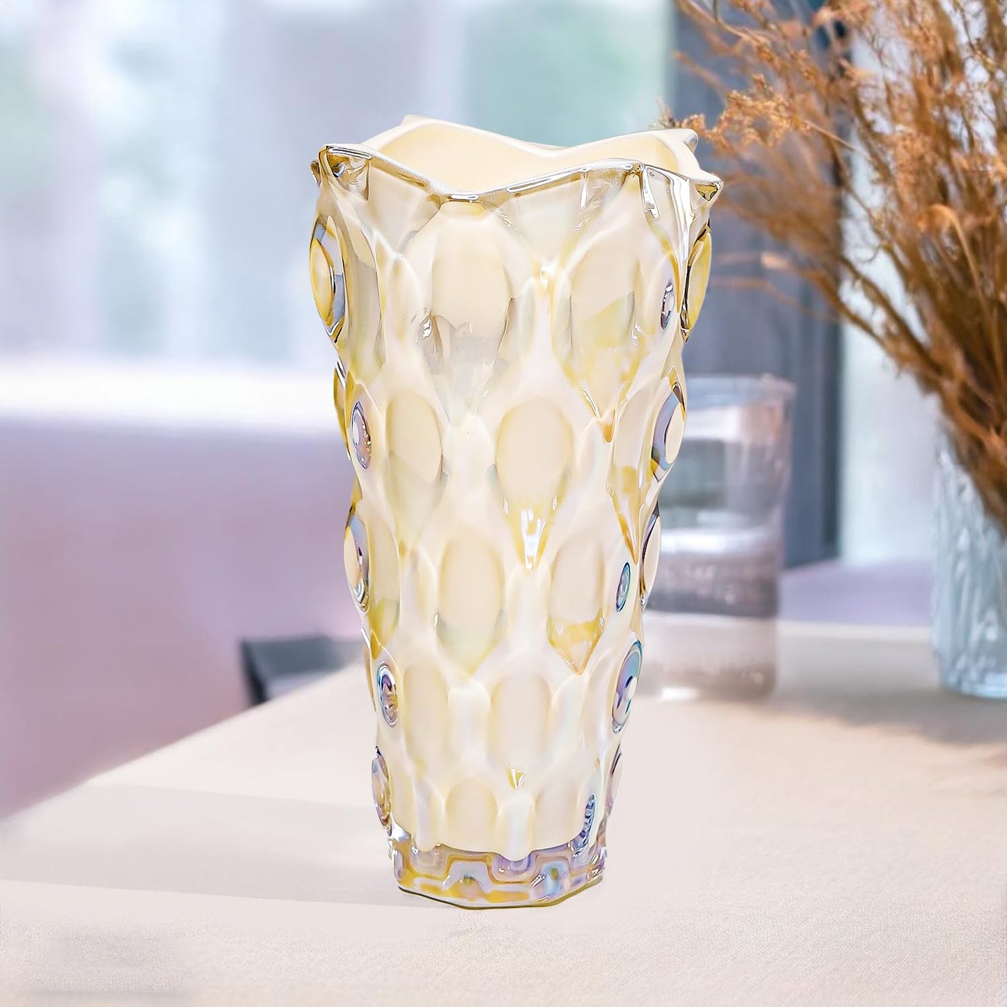 Crystal Glass Vase - Textured Design, Thickened for Stability | Perfect for Home & Office Decor | Multicolor