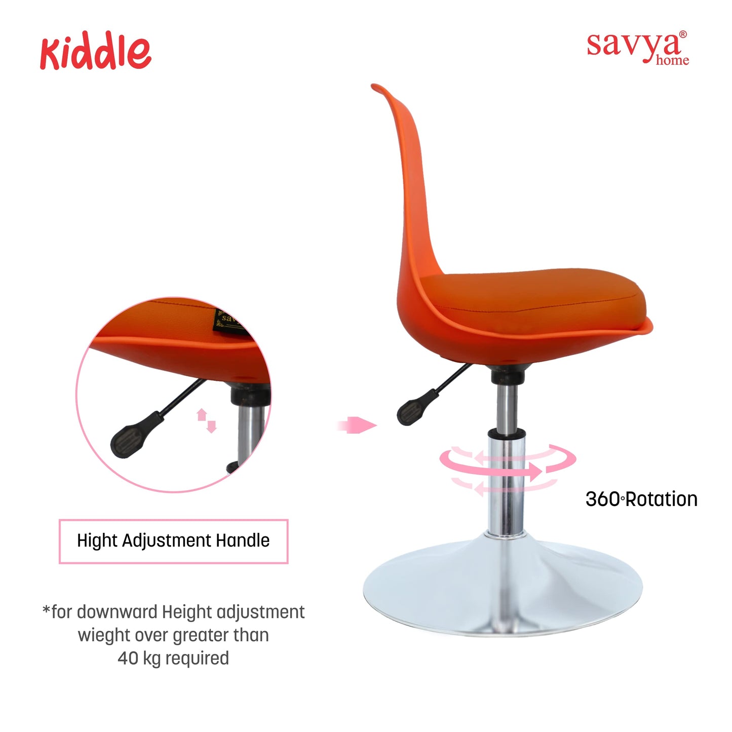 Kids Kiddle Desk Chair - Revolving, Height Adjustable, Cushioned | Easy Assembly | Red | Ergonomic Design