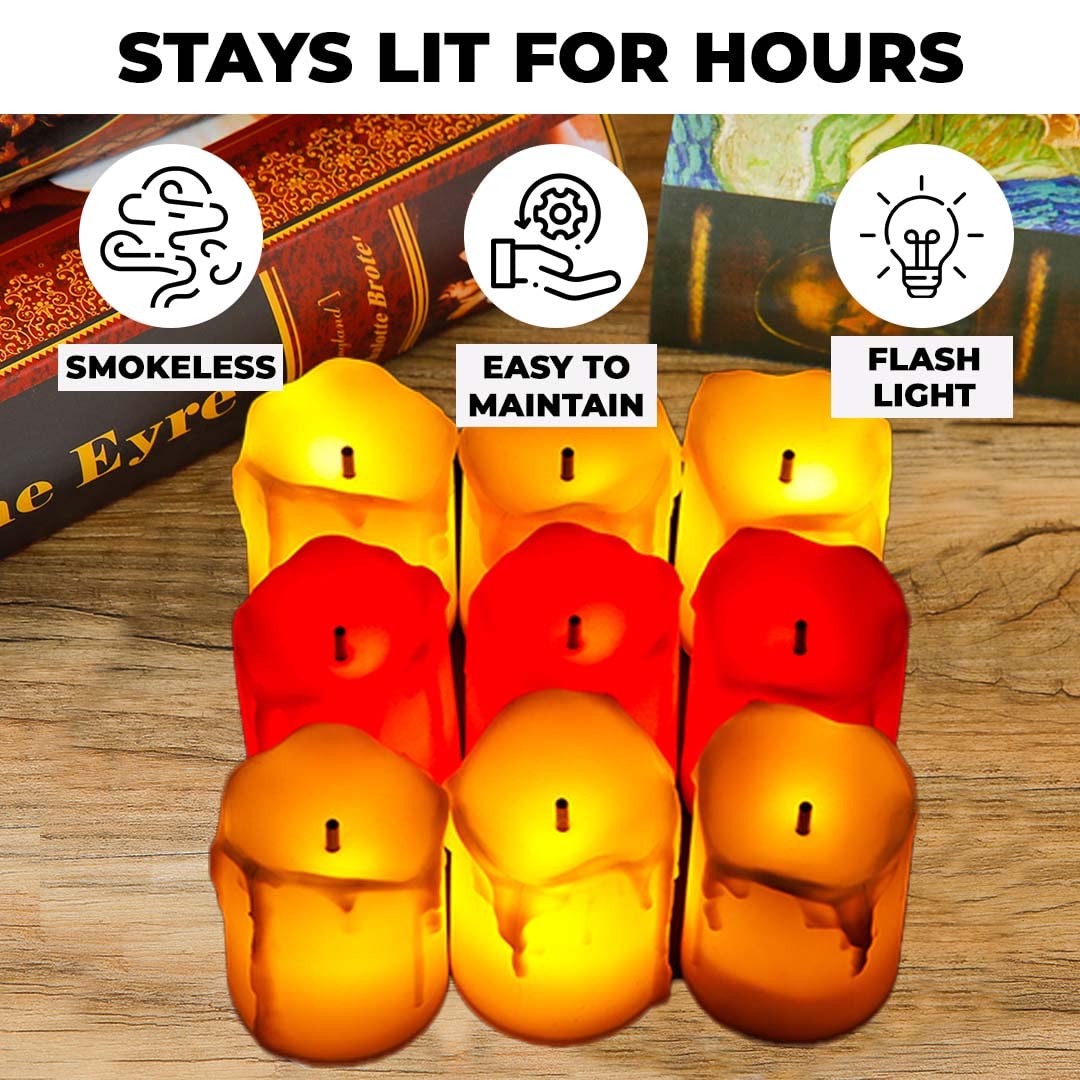 Kuber LED Candles for Home Decoration |Battey Operated |Flameless Yellow Light |Diwali Lights for Home Decoration, Along with Other Festivities & Parties |Pack of 12, Multi-Colour