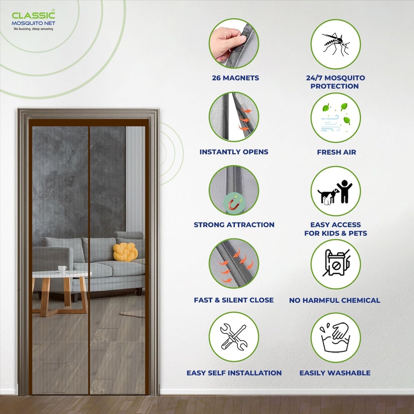 Classic Mosquito Net for Door - Closing feature demonstration