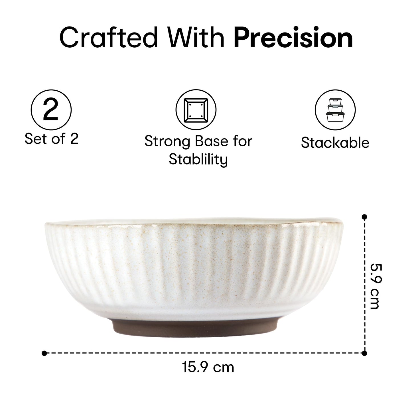 Set of 2: Large Ceramic Bowls - Microwave Safe, Ideal for Salad & Snacks | 650mL | Beige Sable