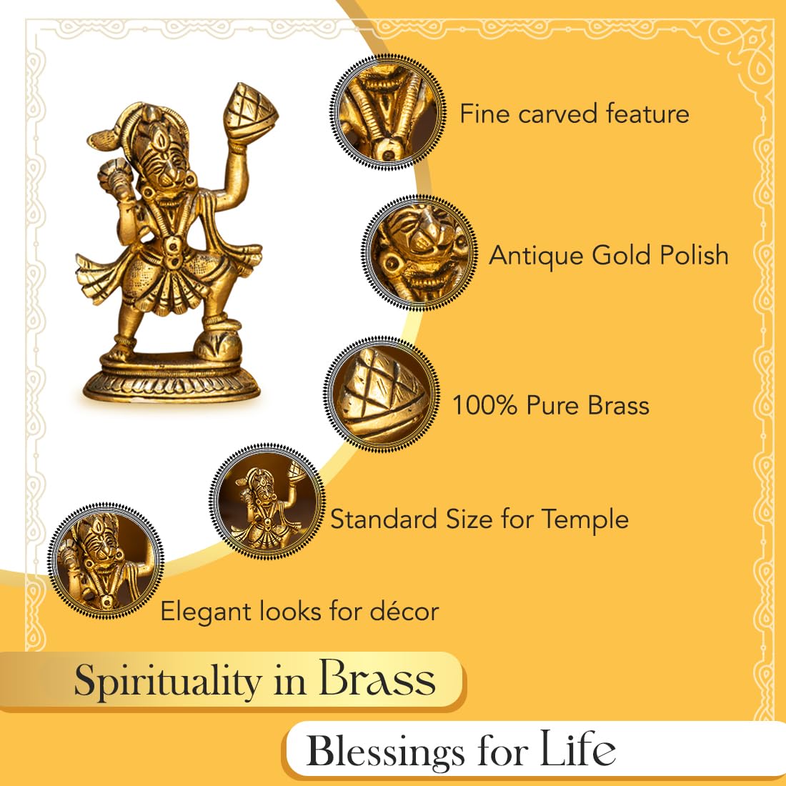 Combo: Brass Hanuman Ji Idol & Ganesh Tealight Candle Holder for Puja | Size: 8.4 cm | Golden