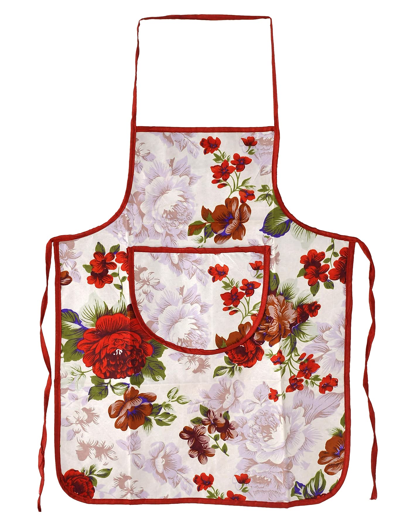 Kuber Industries Flower Printed Apron with 1Front Pocket, Pack of 2 (Red)