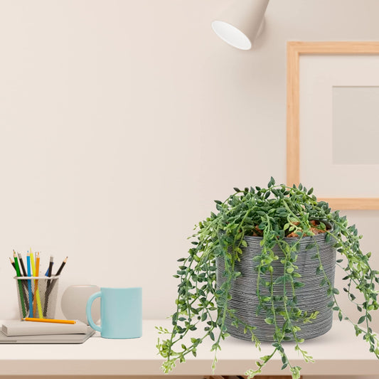 Potted Artificial Plant with Grey Ceramic Pot | Decorative Table Top Accessory | 13 cm | Natural Look