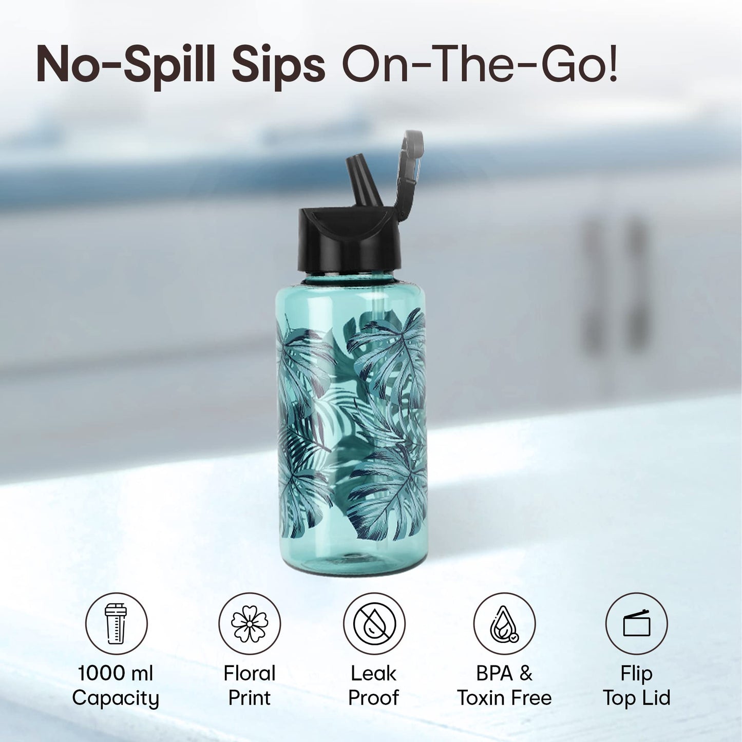 650 ML Leakproof Plastic Sipper Water Bottle - Freeze Stick, Flip-Top Lid & Straw | Dark Palm