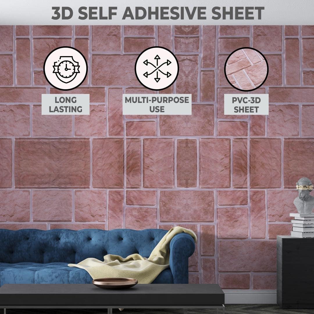 Homestic PVC 3D Wallpaper for Walls|Brick Pattern & Self Adhesive Peel Wall Stickers|Easy to Peel, Stick & Remove DIY Wallpaper|Suitable on All Walls|Pack of 2 Sheets,30 cm X 30 cm