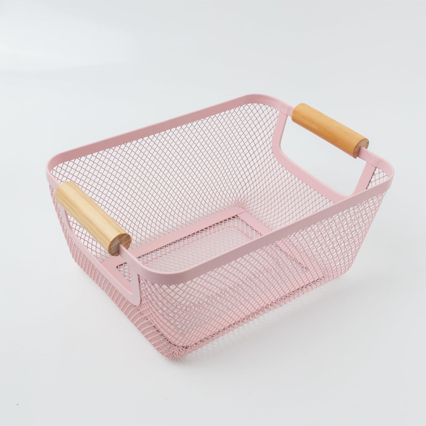 UMAI Metal Mesh Basket for Storage with wooden handle | 280 gm | Fruit basket and vegetable basket for kitchen | Kitchen Organizer | Baskets for organizing home & kitchen | Multipurpose | Pink