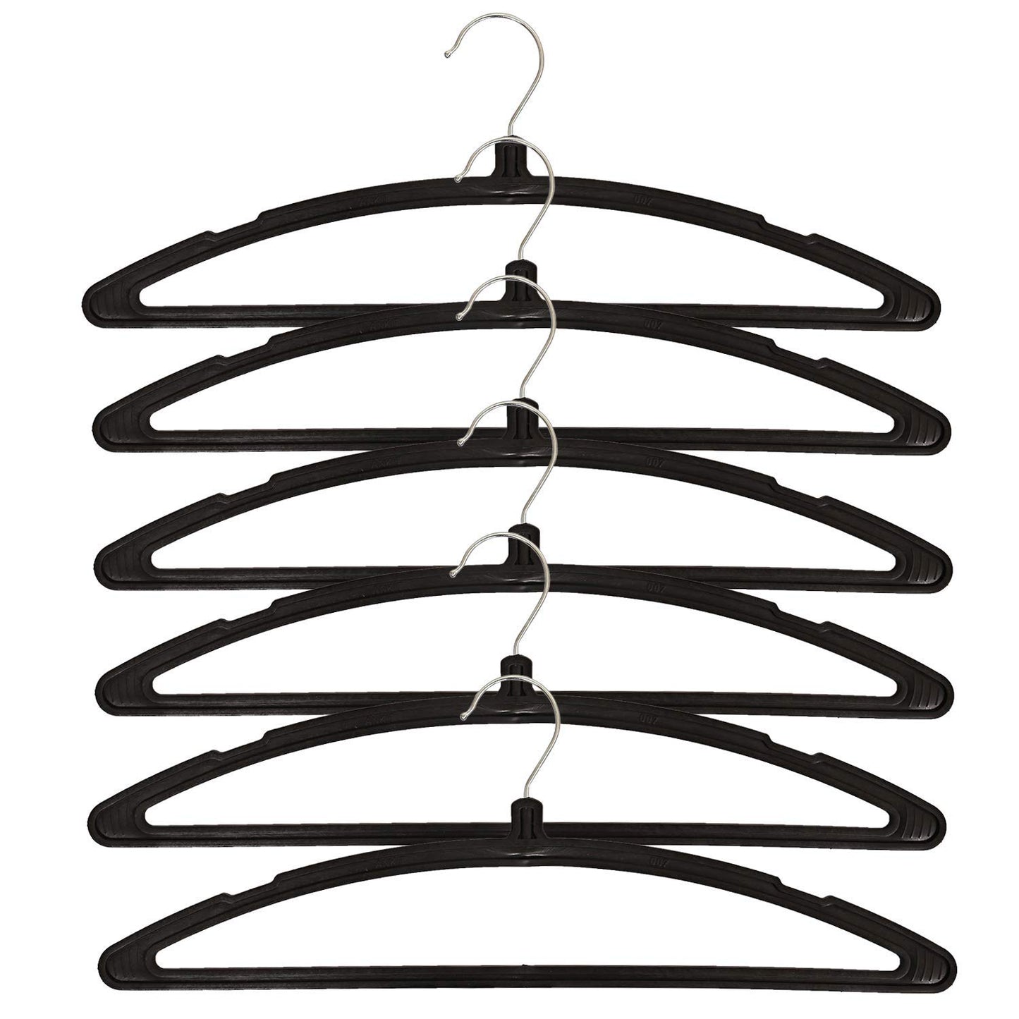 Pack of 6: Plastic Hanger Set - Slim, Anti Rust | Multipurpose Organizer | Standard Size | Black