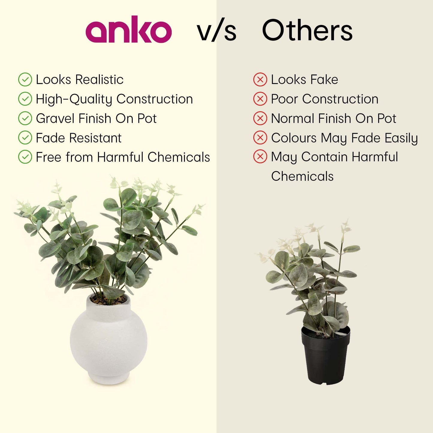 Artificial Eucalyptus Plant with White Vase | Decorative Potted Plant for Home & Office | Natural Look