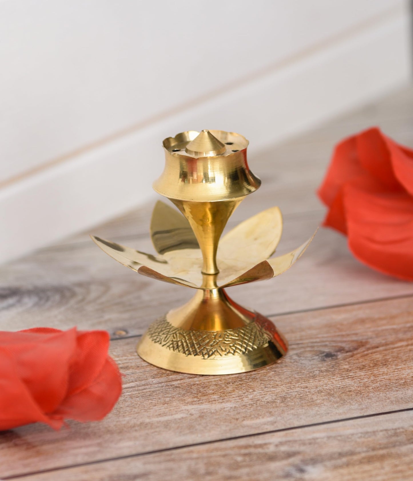 Brass Agarbatti Stand - Elegant Incense Holder for Pooja Mandir | Size: 9x9x8 cm | Golden Finish