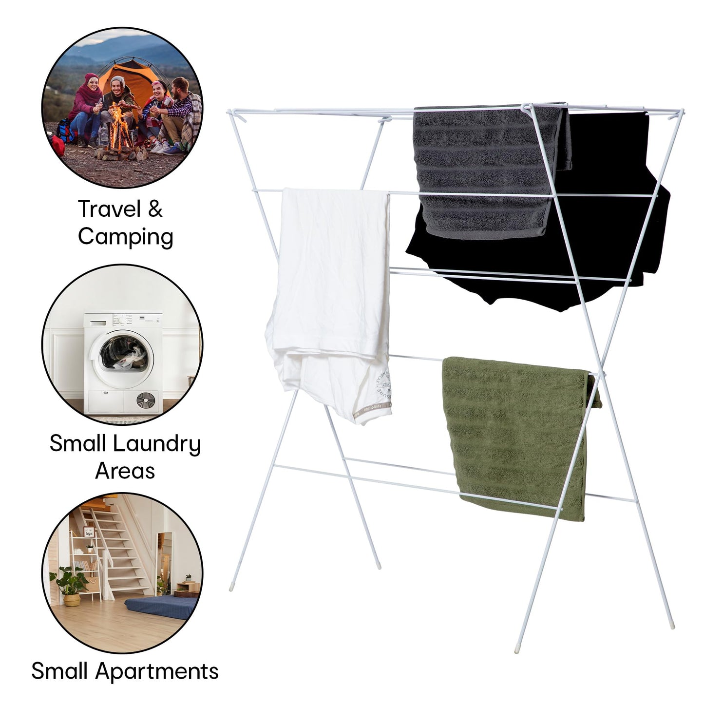 Anko 12 Rail Cloth Stand | Compact Laundry Cloth Drying Stand with Portable Dry Pulley System | Airer with Steel Rod for Cloth Hanging | Foldable Space-Saving Rack with 8.5m usable Length | White