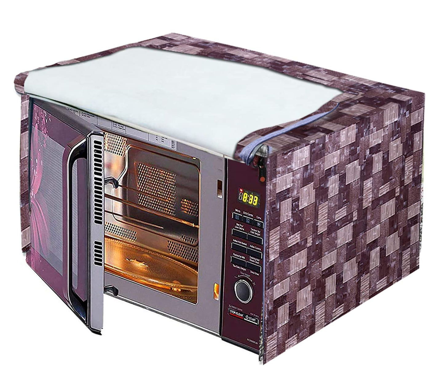 Microwave Oven Cover - PVC, 3D Check Print | Rectangular | 20 Ltr | Brown | Standard Size