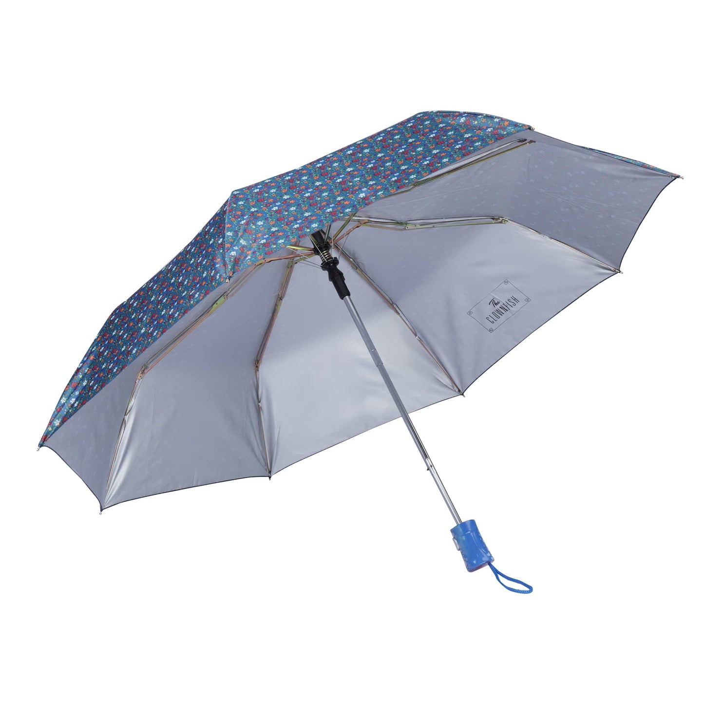 THE CLOWNFISH Umbrella Splash Series 3 Fold Auto Open Waterproof Water Repellent 190 T Immitation Nylon Double Coated Silver Lined Umbrellas For Men and Women (Peacock Blue)