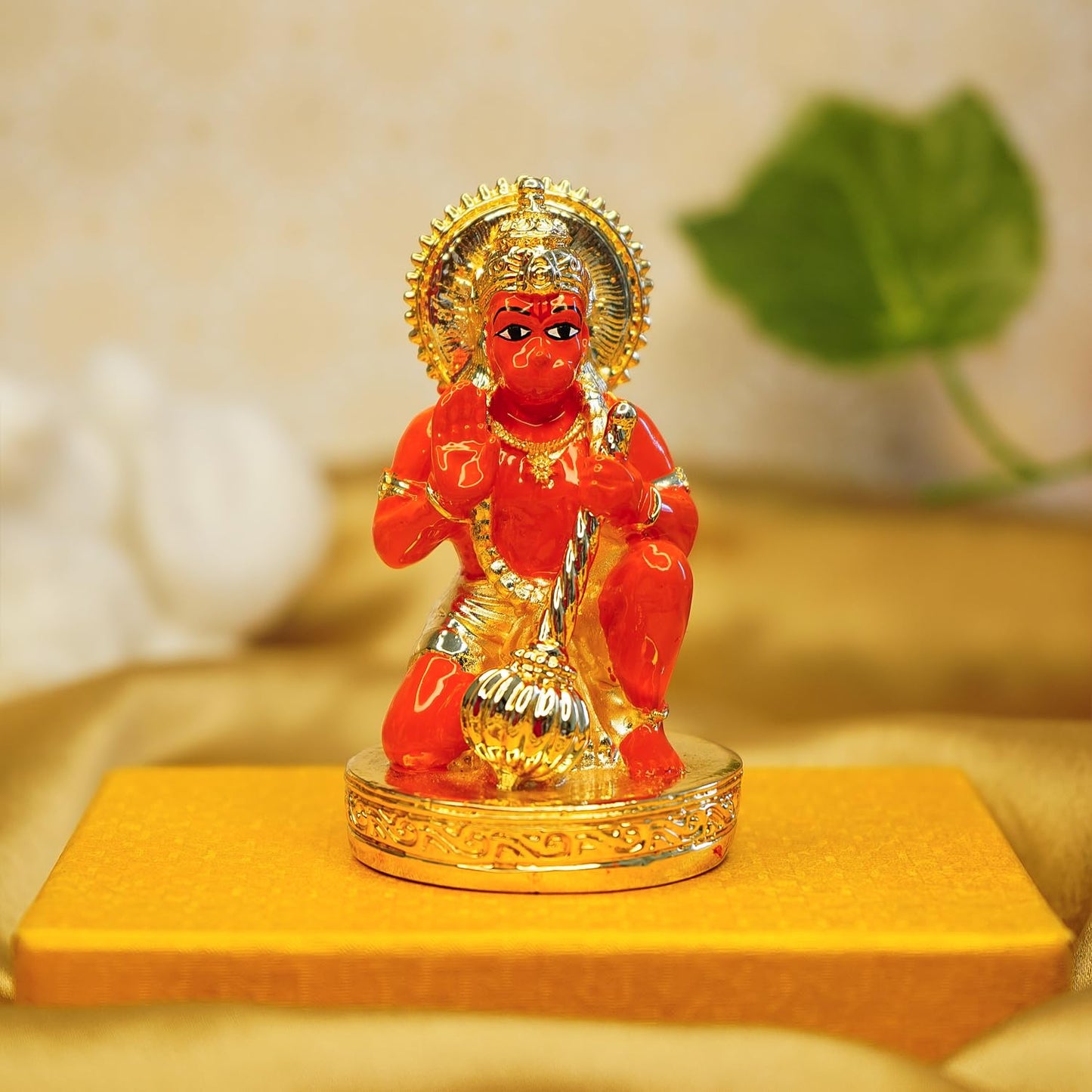 Hanuman Ji Murti - Traditional Resin Idol for Home Puja & Office Desk | 7.5 cm | Orange | Decorative