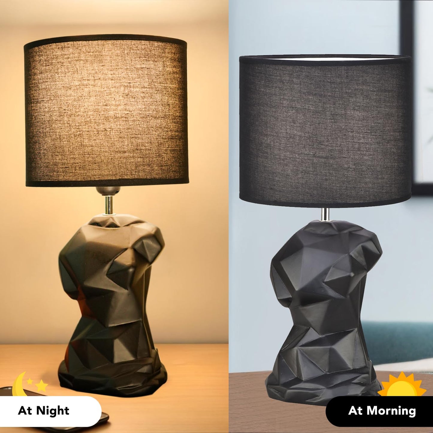 Ceramic Table Lamp - Modern Floral Design | Includes Corded Electric Night Light | Standard Size | Black