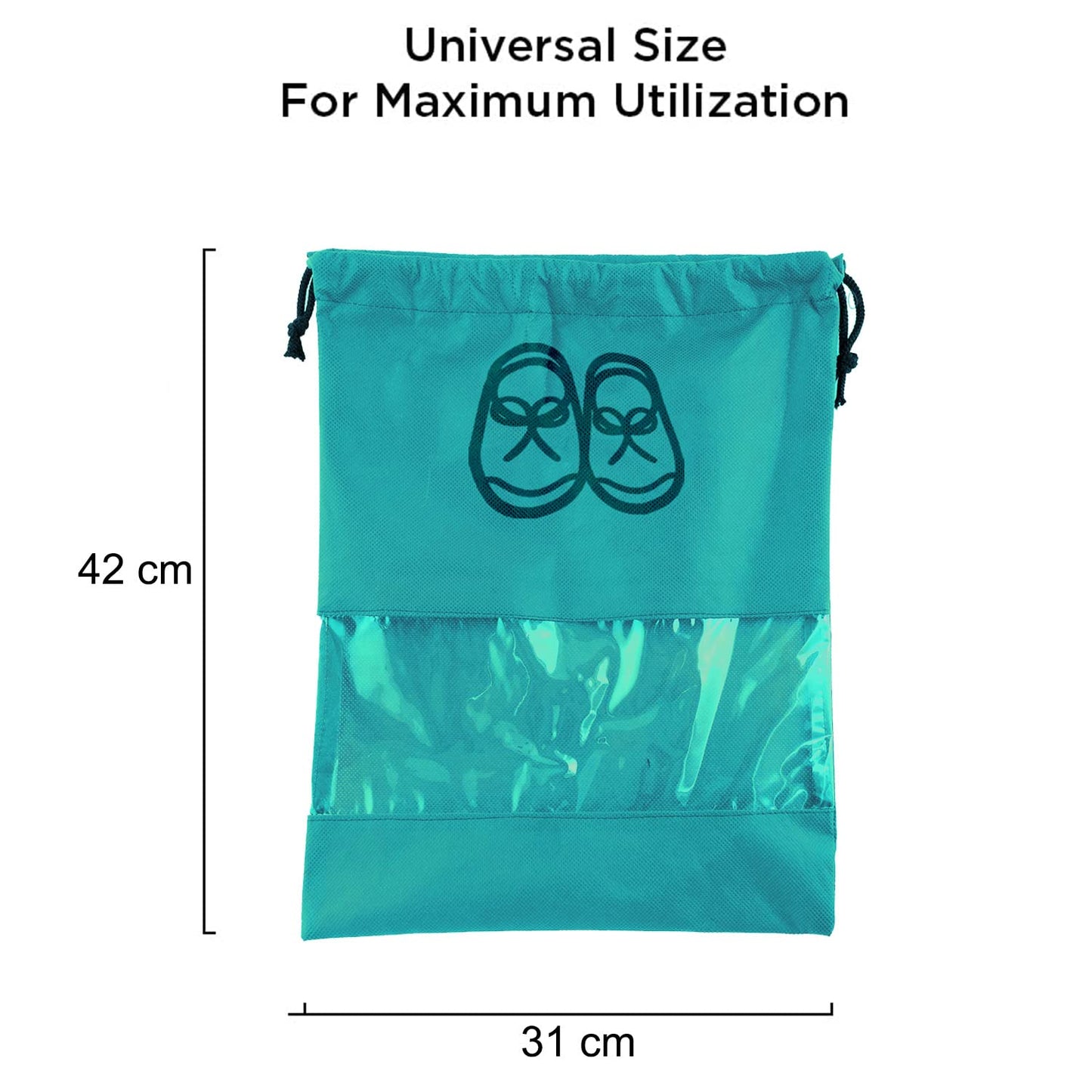 Kuber Industries Non Woven Waterproof & Portable Drawstring Shoe Cover with Transparent Window,Pack of 3 (Blue)