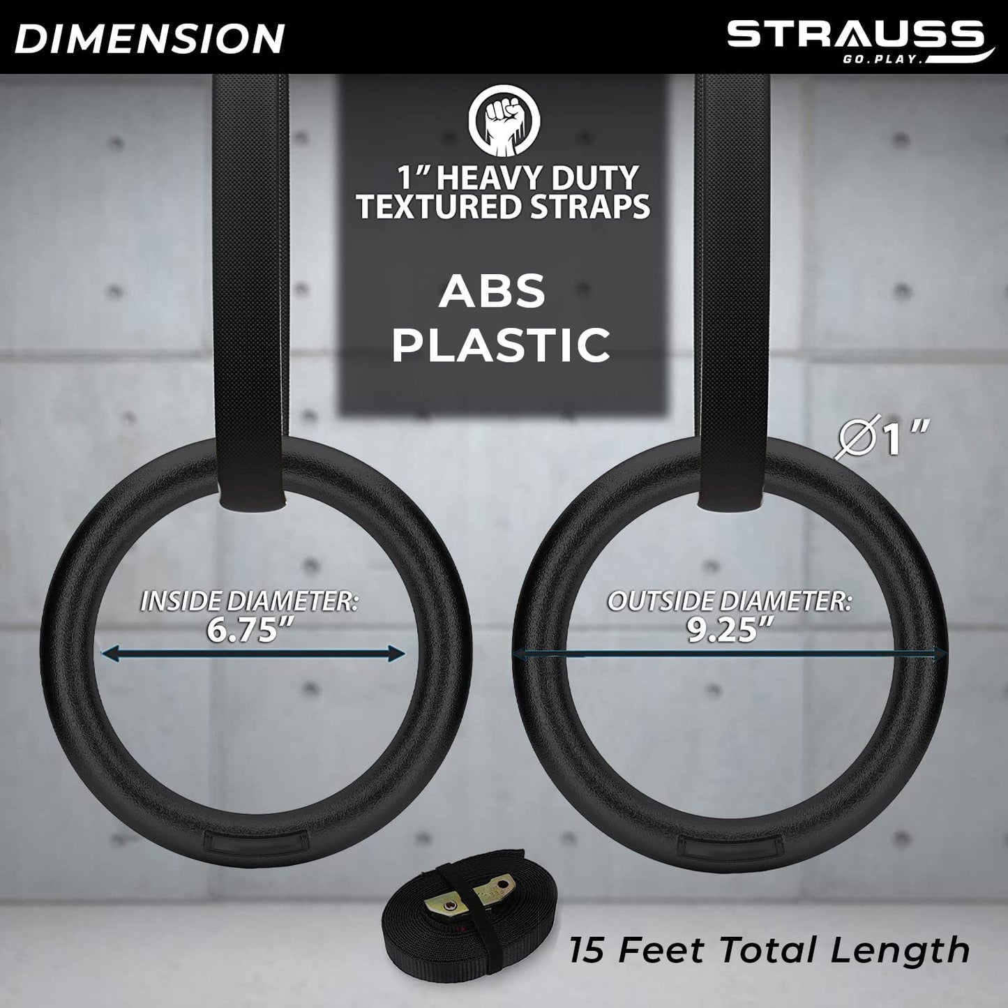 Strauss ABS gymnastics rings - adjustable straps detail