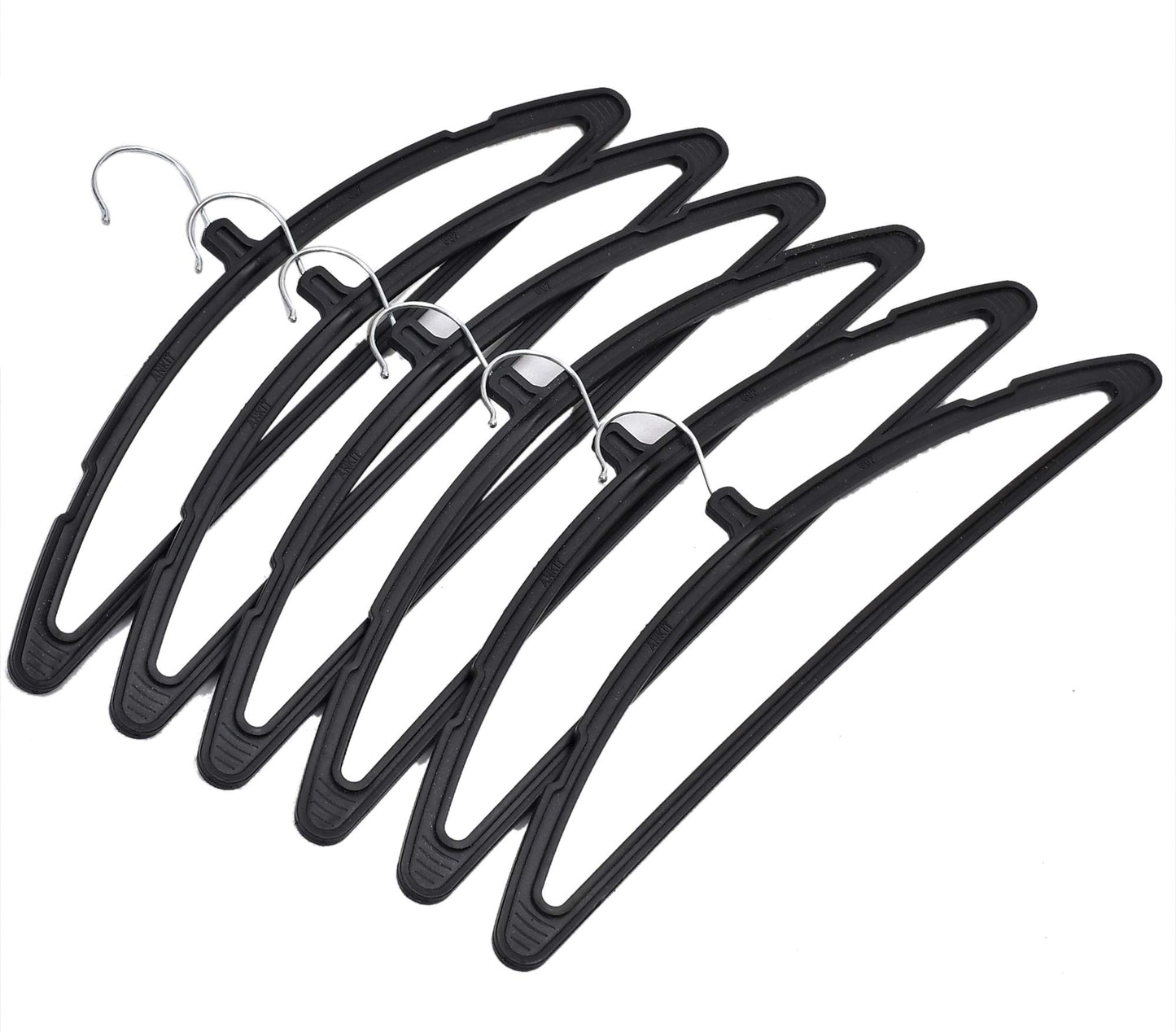 Pack of 6: Plastic Hanger Set - Slim, Anti Rust | Multipurpose Organizer | Standard Size | Black