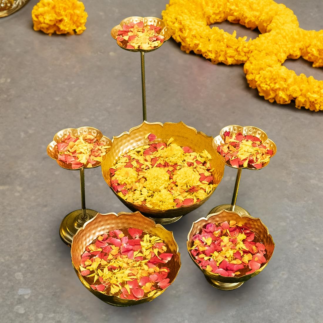 Ekhasa Big Combo Pack Taj Urli Bowl Stand for Home Décor and Decorative Items (Includes 3 Bowls + 3 Stands) | Floating Flowers Water Bowl for Diwali Pooja and Other Festivals Decoration